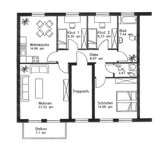 4-Zimmer-Eigentumswohnung mit Südbalkon, Gäste-WC und Garage in Wuppertal-Rons
