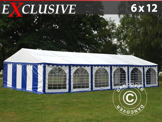 Partyzelt Exclusive 6x12m PVC, Blau/Weiß