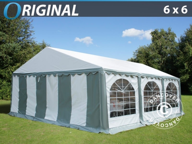 Partyzelt Original 6x6m PVC, Grau/Weiß