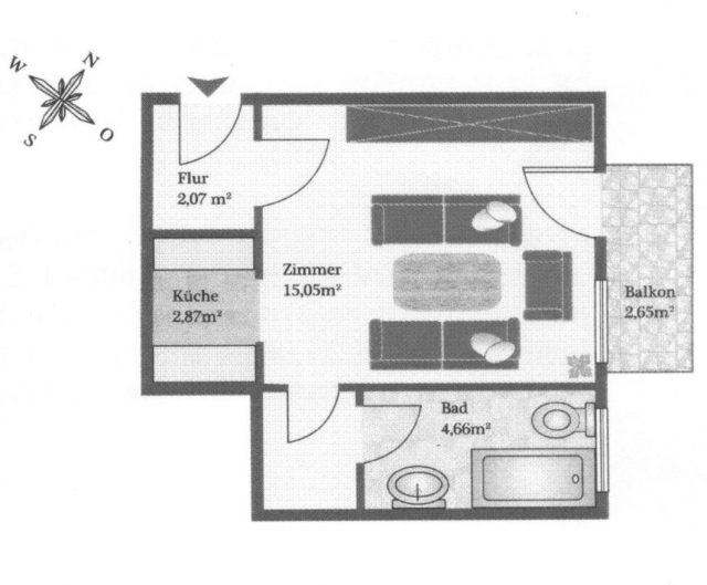 1-Zimmer Whg. ca. 27,21 m zu vermieten
