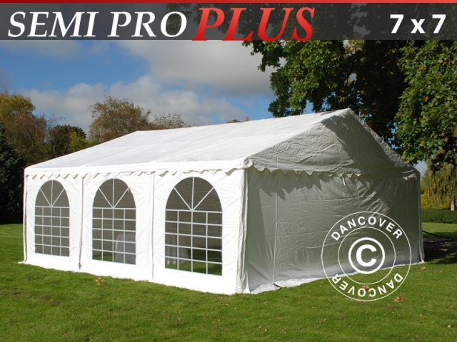Partyzelt SEMI PRO Plus 7x7m PVC, Weiß