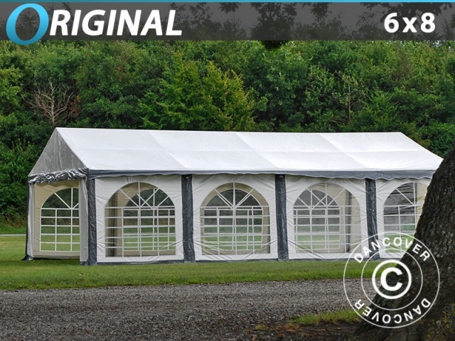 Partyzelt Original 6x8m PVC, Grau/Weiß